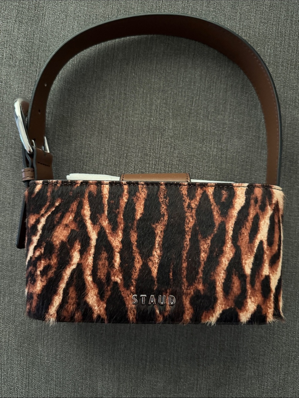NEW STAUD Leopard-Print Haircalf Shoulder Bag